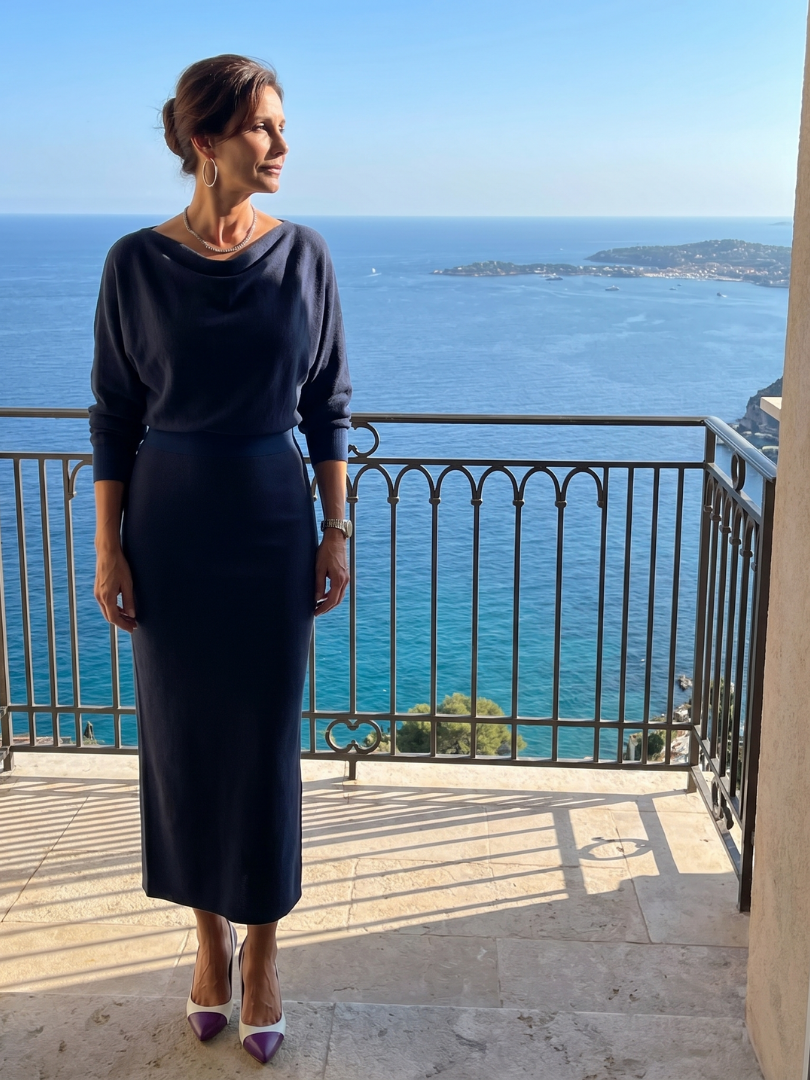Auvelle | Robe midi ajustée à encolure drapée