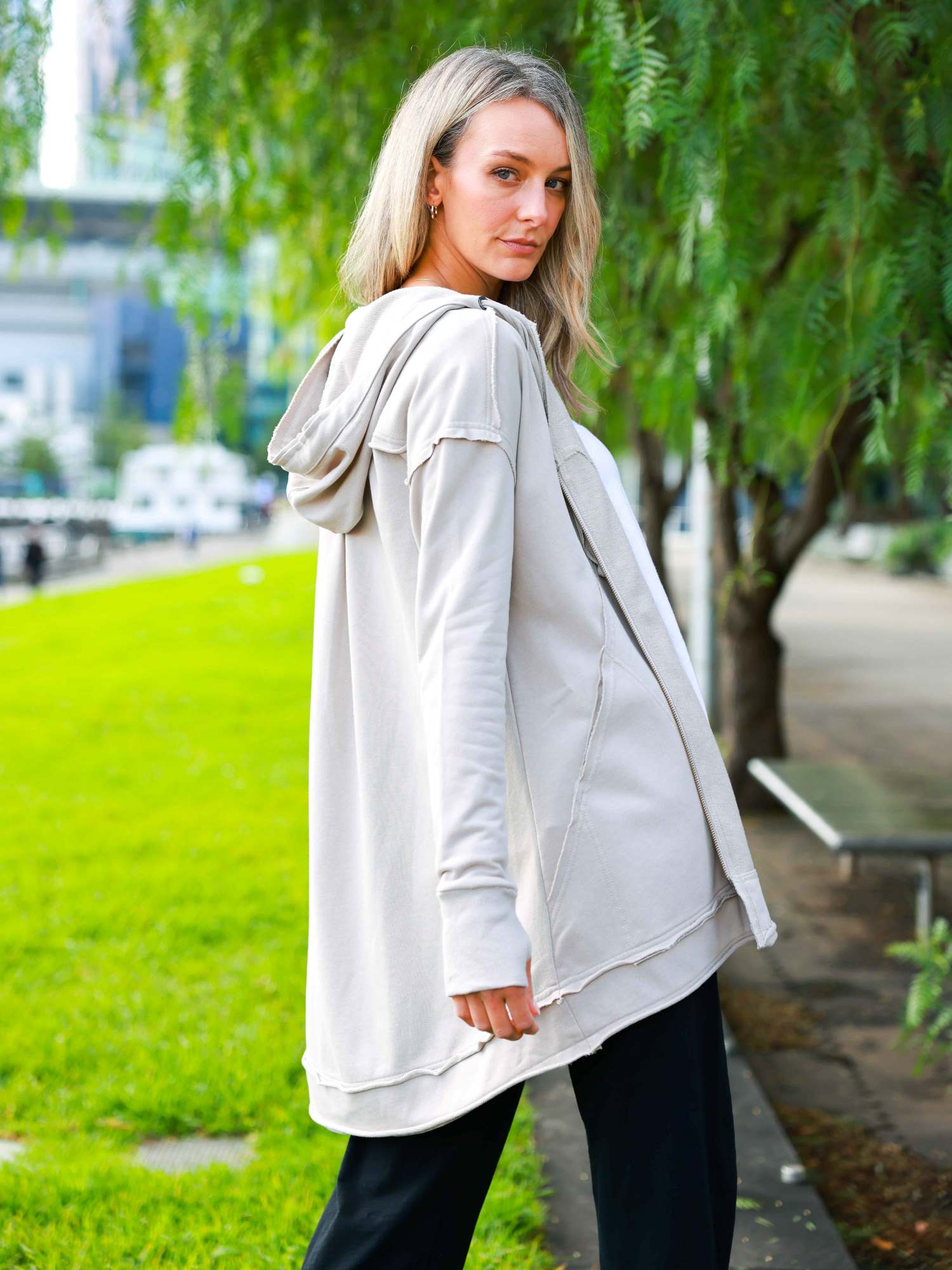 Charlie | Women's Oversized Hooded Zip Jacket – French Terry