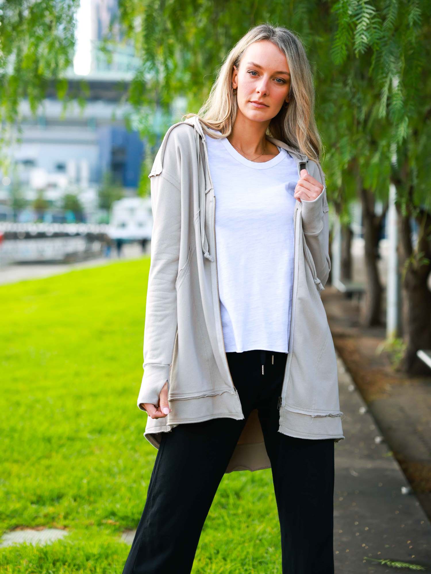 Charlie | Women's Oversized Hooded Zip Jacket – French Terry