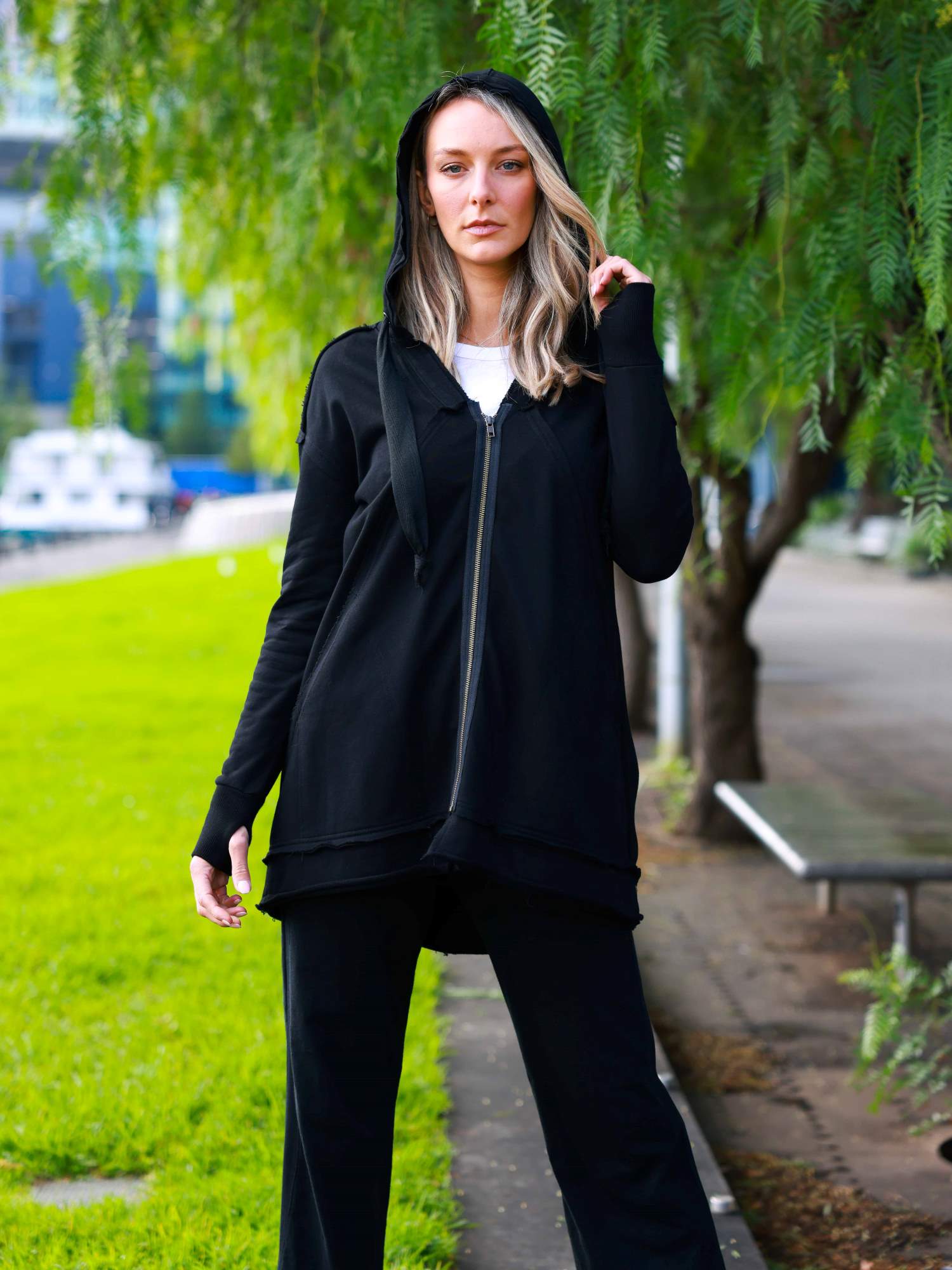 Charlie | Women's Oversized Hooded Zip Jacket – French Terry