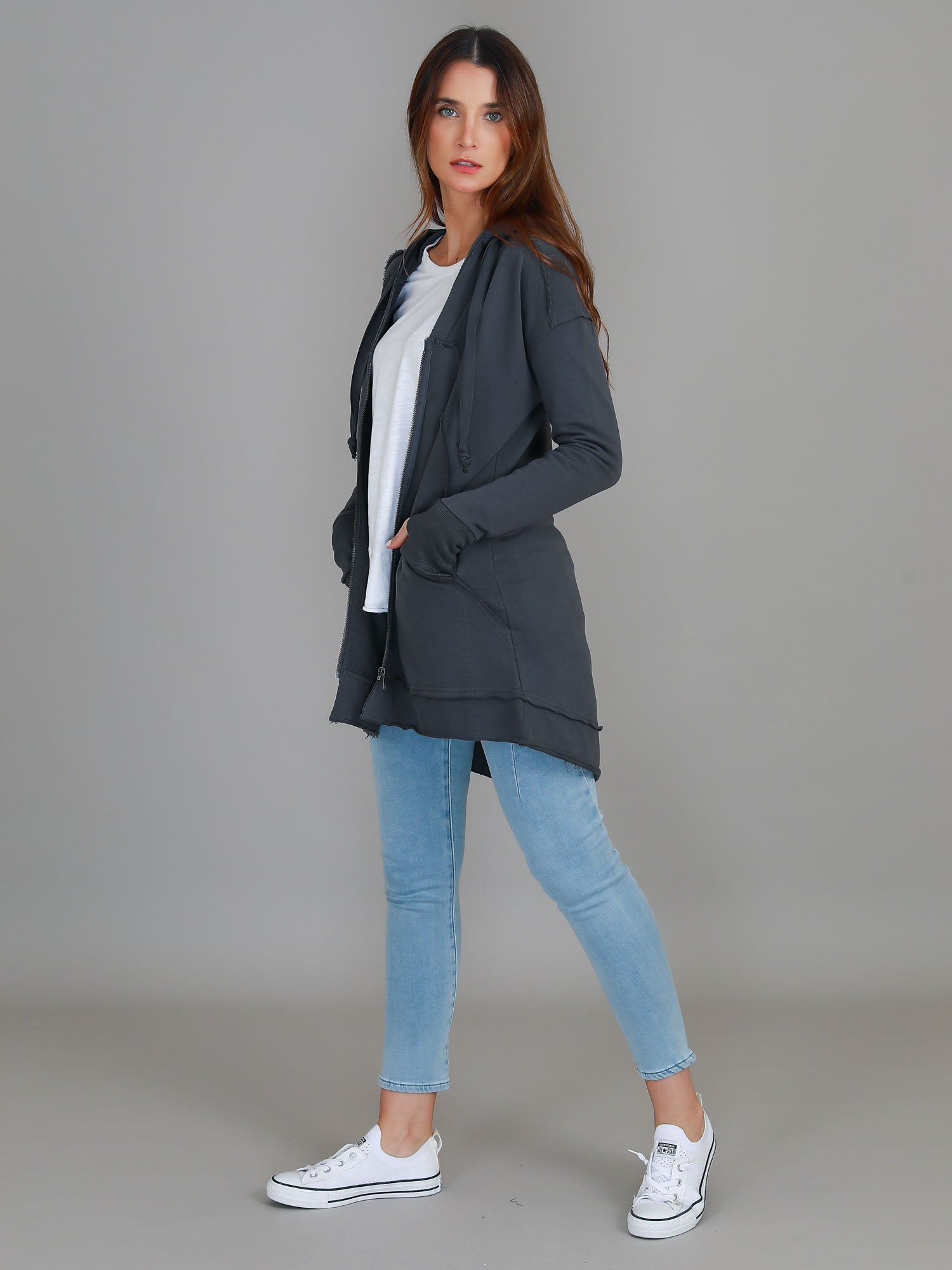 Charlie | Women's Oversized Hooded Zip Jacket – French Terry