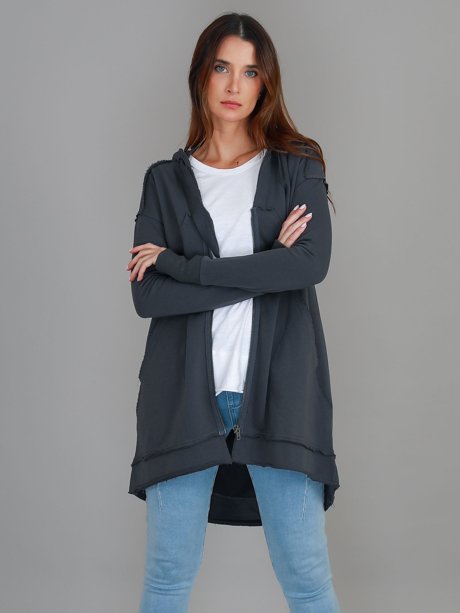 Charlie | Women's Oversized Hooded Zip Jacket – French Terry