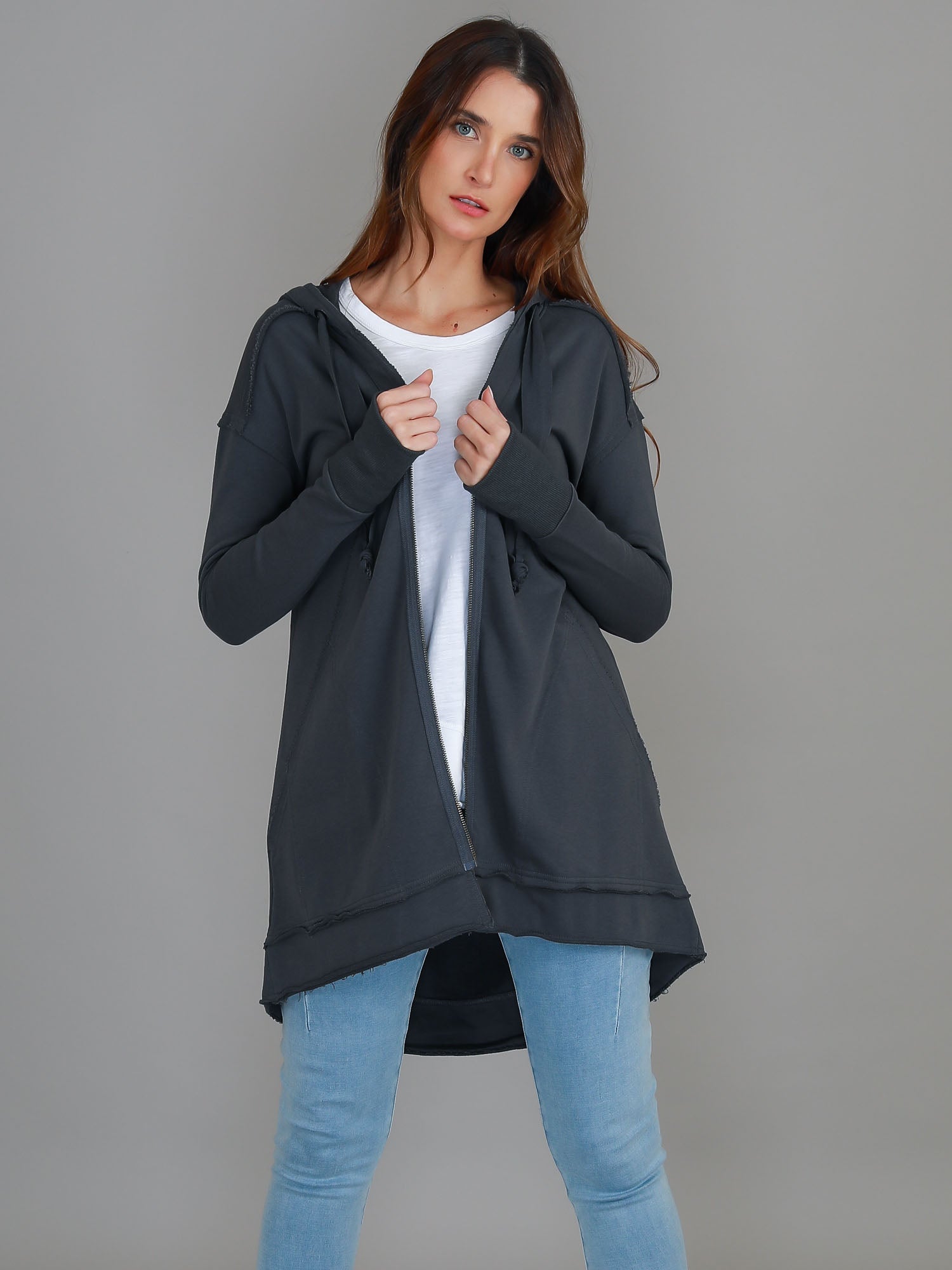 Charlie | Women's Oversized Hooded Zip Jacket – French Terry