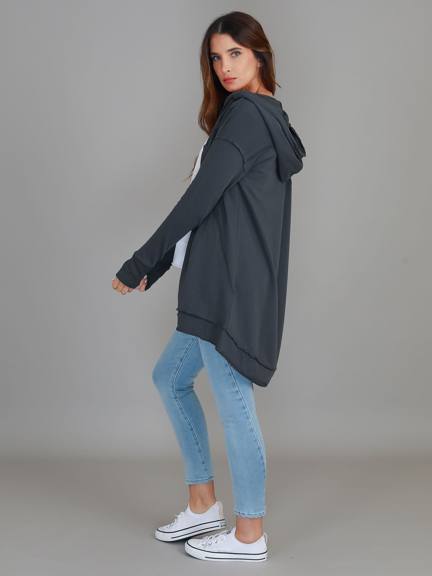 Charlie | Women's Oversized Hooded Zip Jacket – French Terry