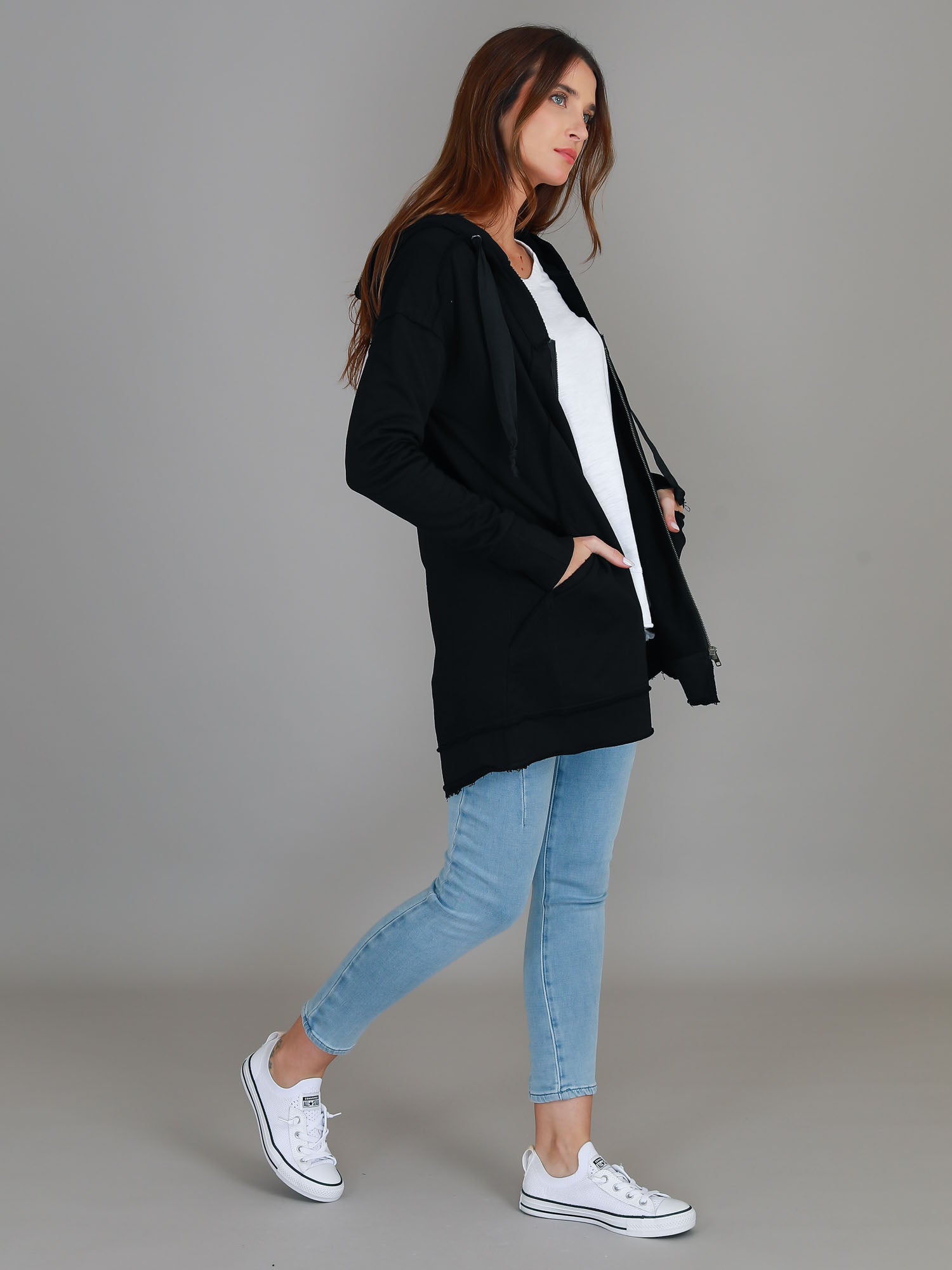 Charlie | Women's Oversized Hooded Zip Jacket – French Terry