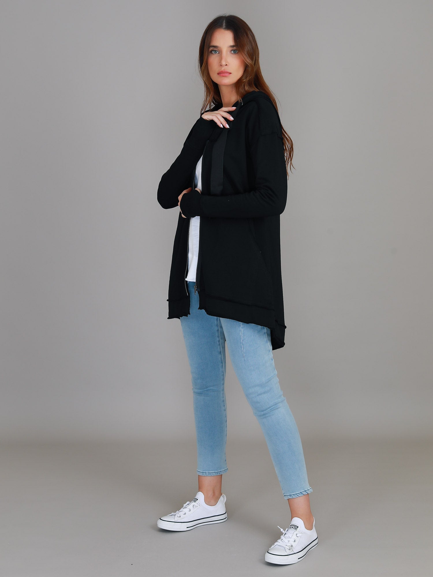 Charlie | Women's Oversized Hooded Zip Jacket – French Terry