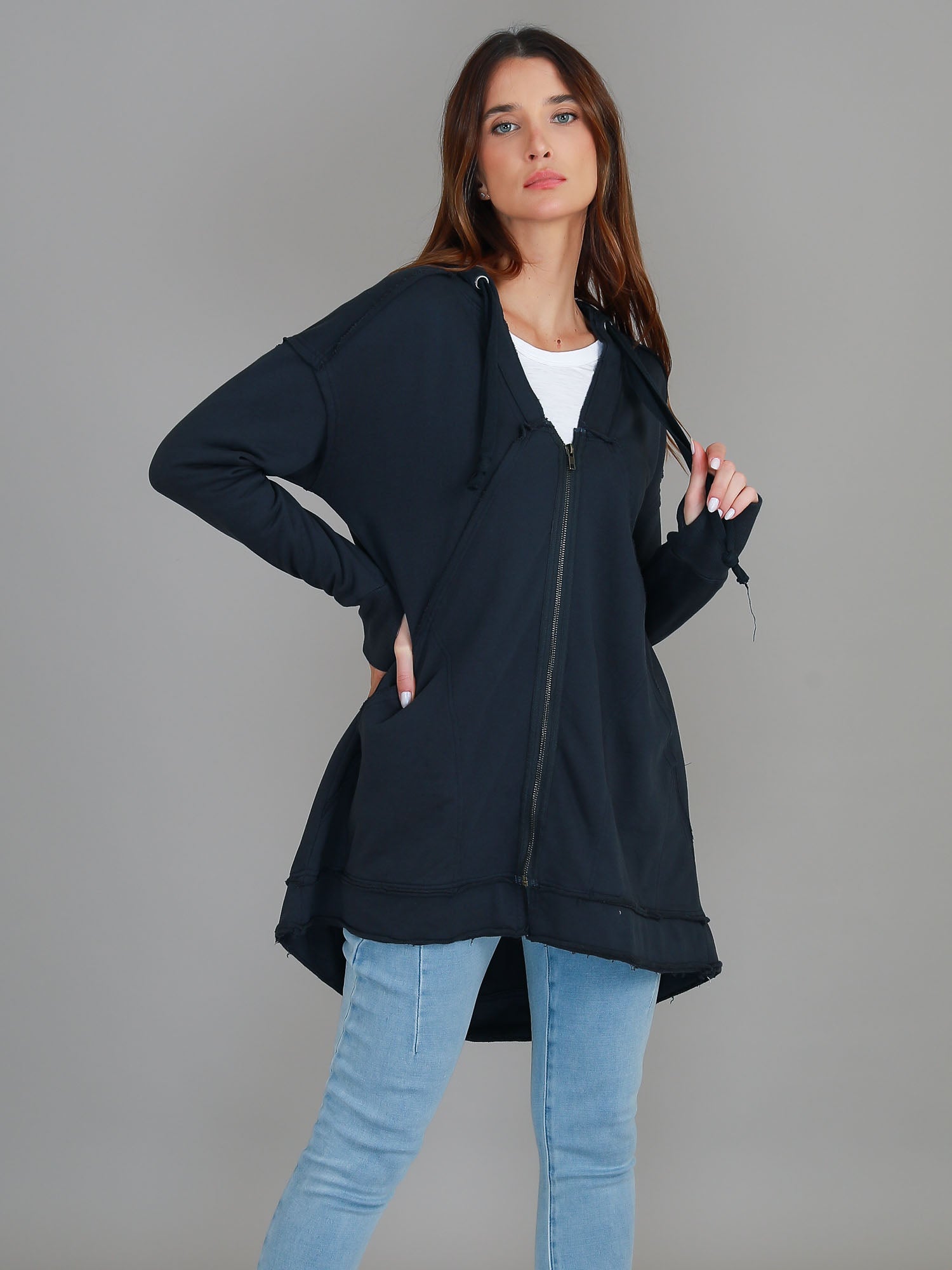 Charlie | Women's Oversized Hooded Zip Jacket – French Terry
