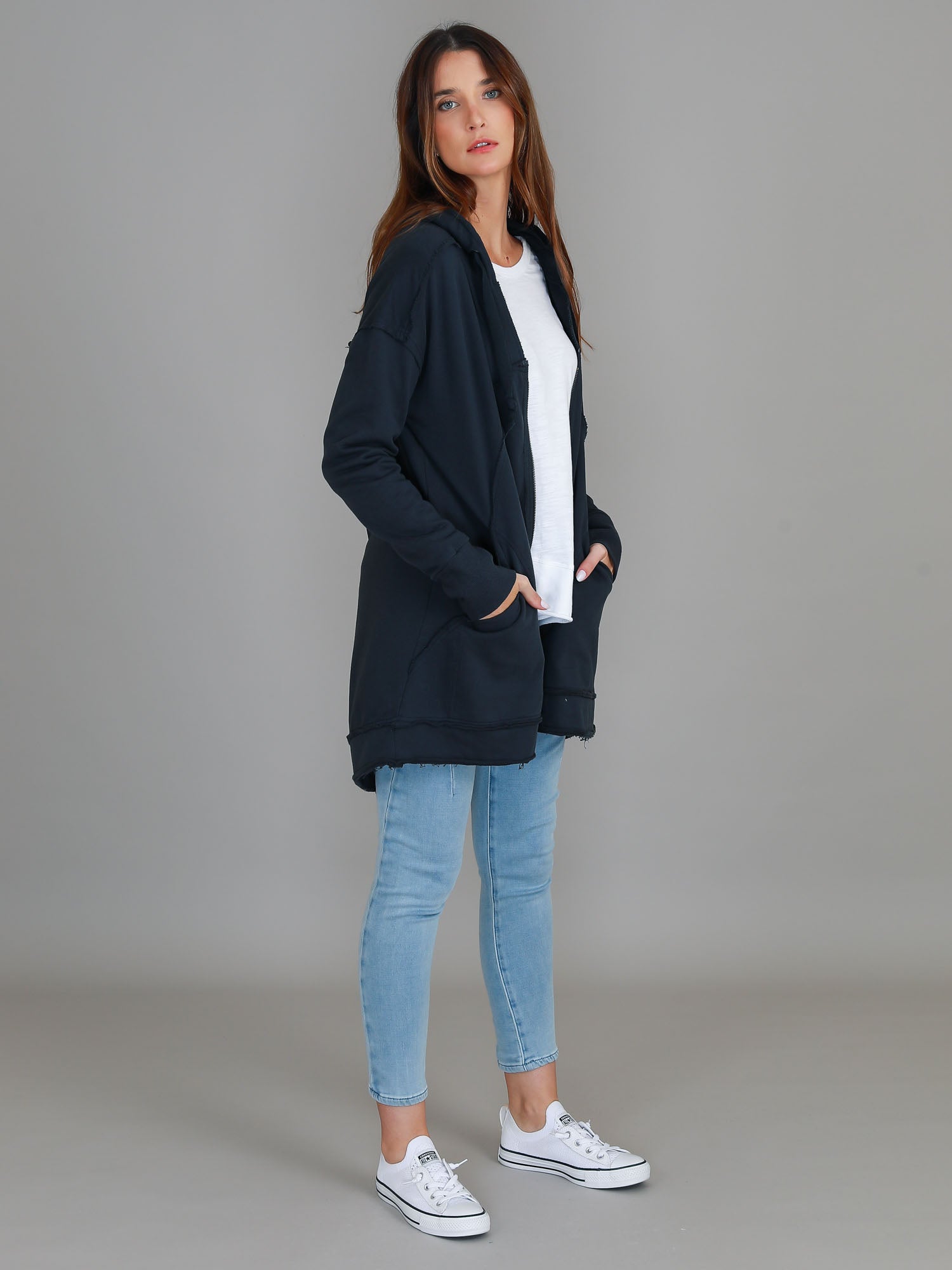 Charlie | Women's Oversized Hooded Zip Jacket – French Terry