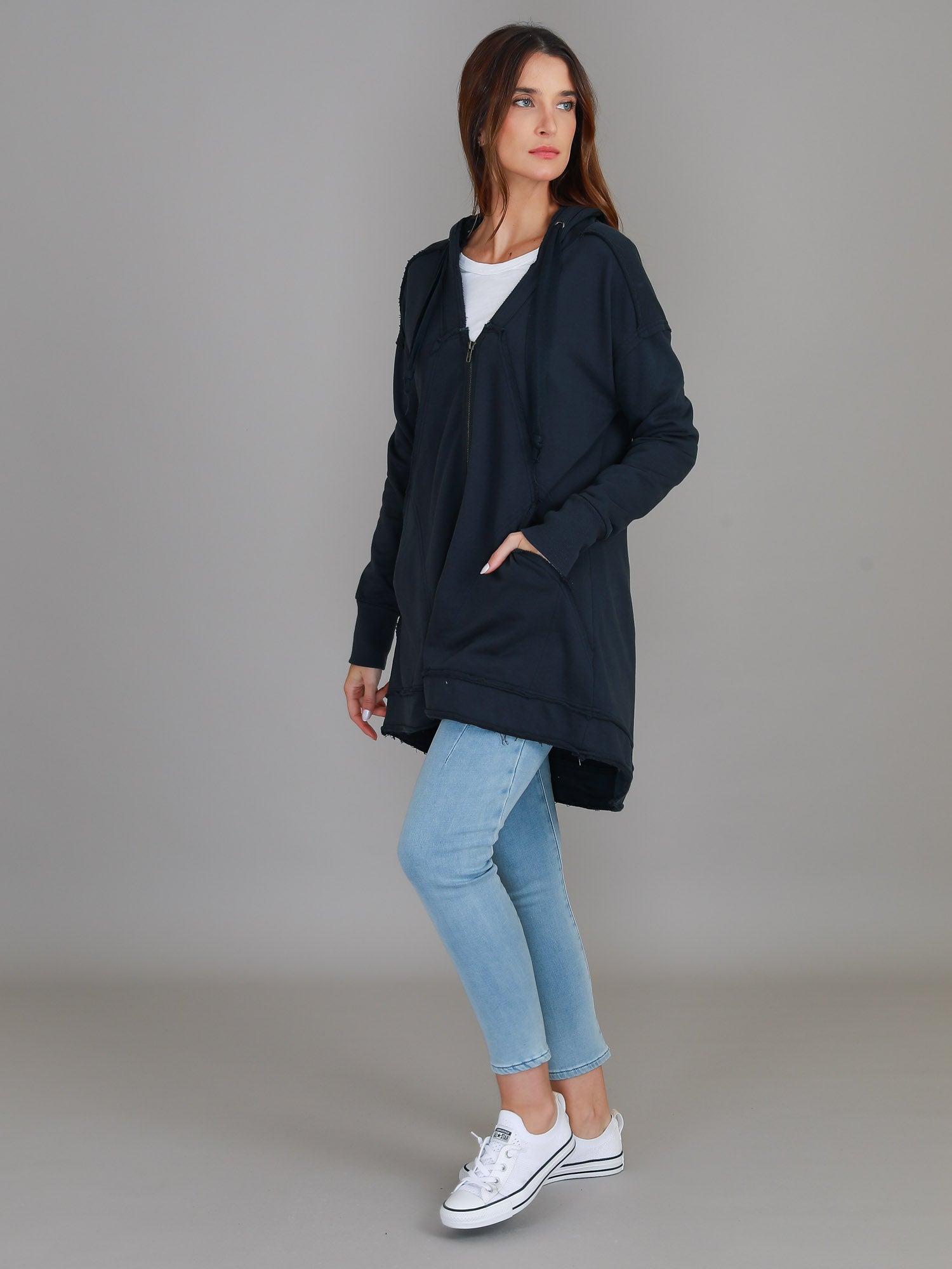 Charlie | Women's Oversized Hooded Zip Jacket – French Terry