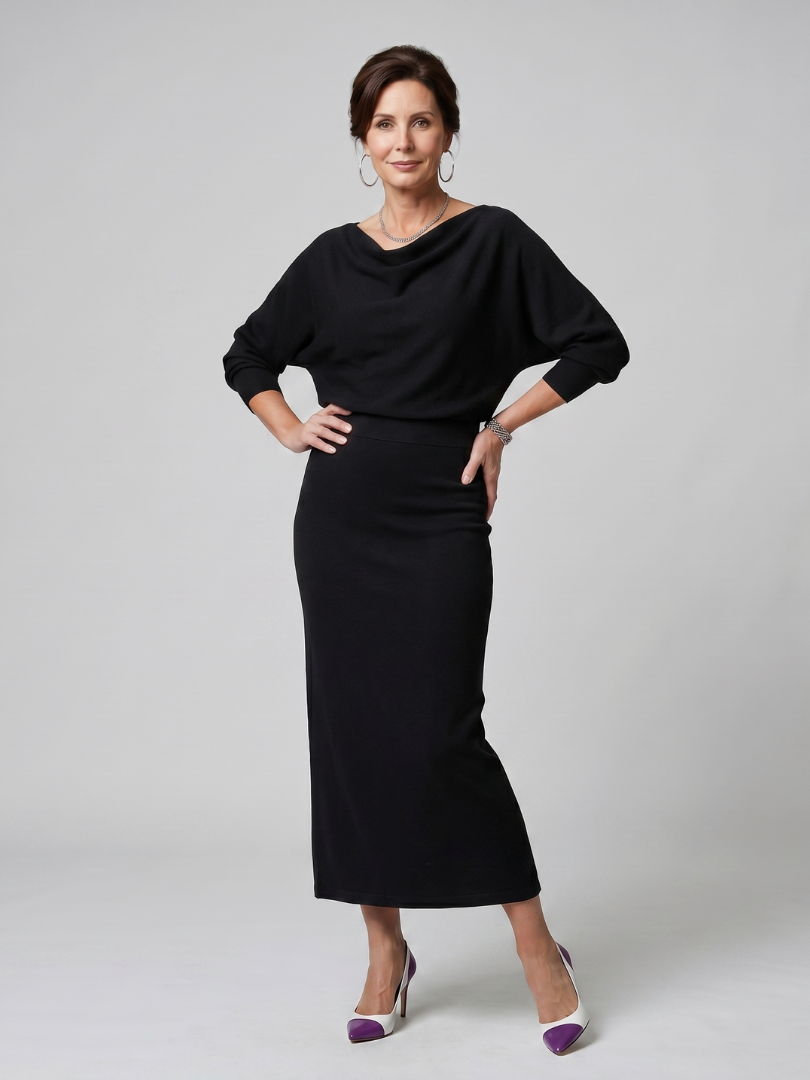 Auvelle | Robe midi ajustée à encolure drapée