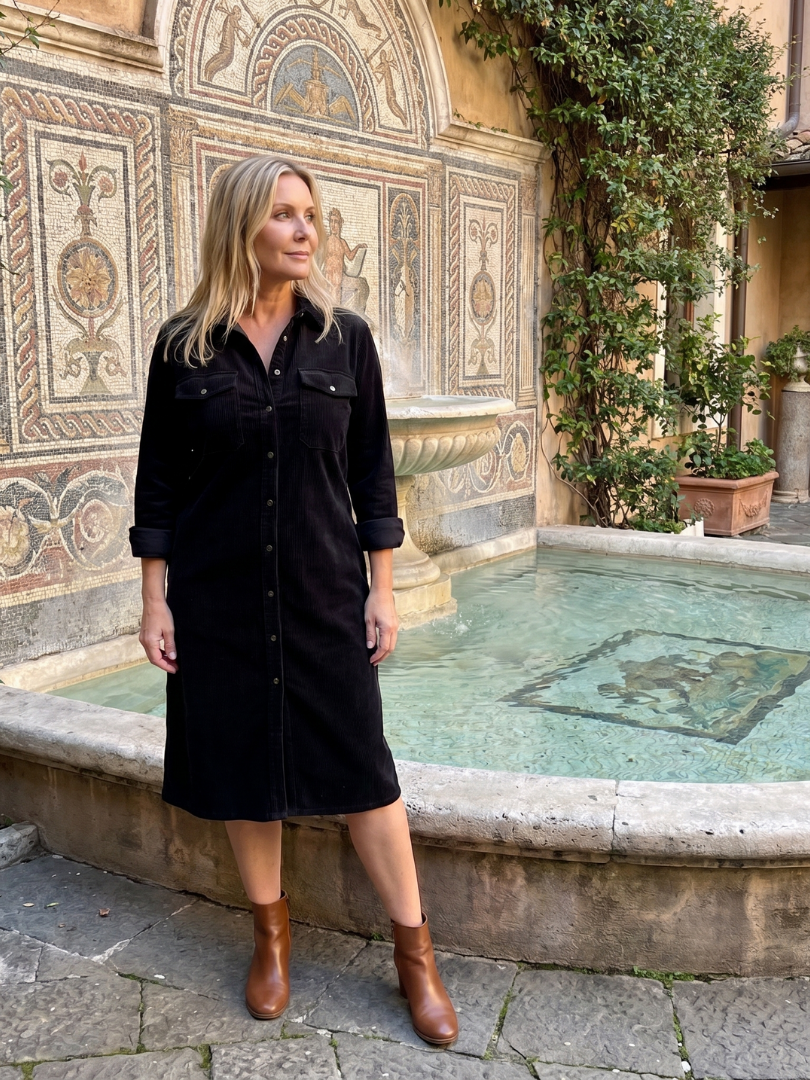 Auvelle | Robe Midi à Manches Longues avec Poches à Rabat