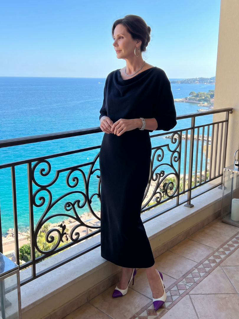 Auvelle | Robe midi ajustée à encolure drapée