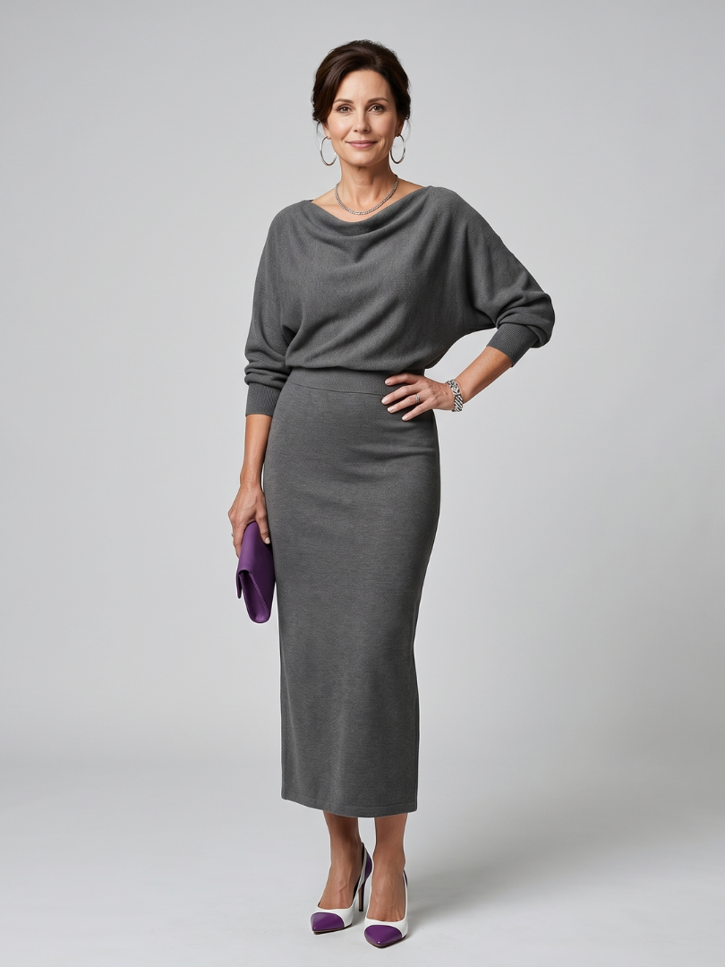 Auvelle | Robe midi ajustée à encolure drapée