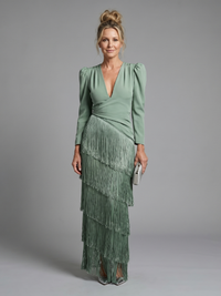 Auvelle | Robe Midi à Manches Longues avec Franges Douces