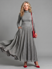 Auvelle | Robe Midi à Col Roulé à Manches Longues et Taille Définie