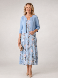Auvelle | Robe midi sans manches à imprimé floral avec veste courte