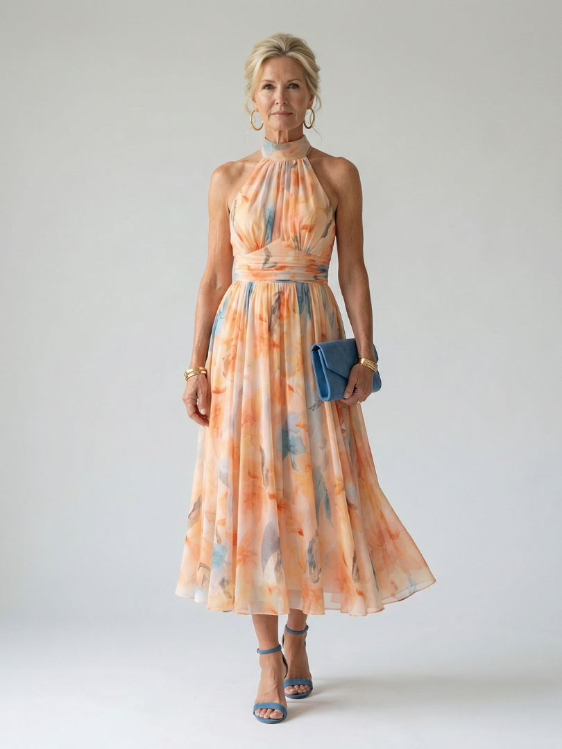 Auvelle | Robe Midi à Encolure Halter Douce