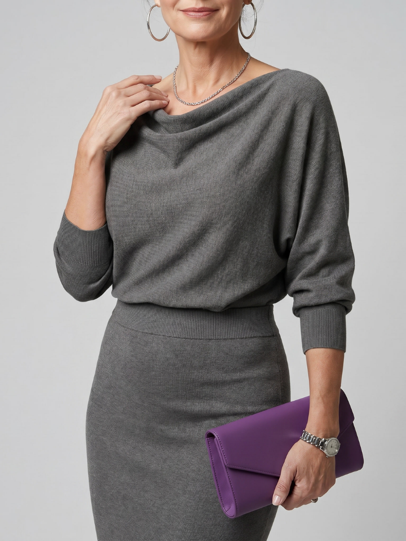 Auvelle | Robe midi ajustée à encolure drapée