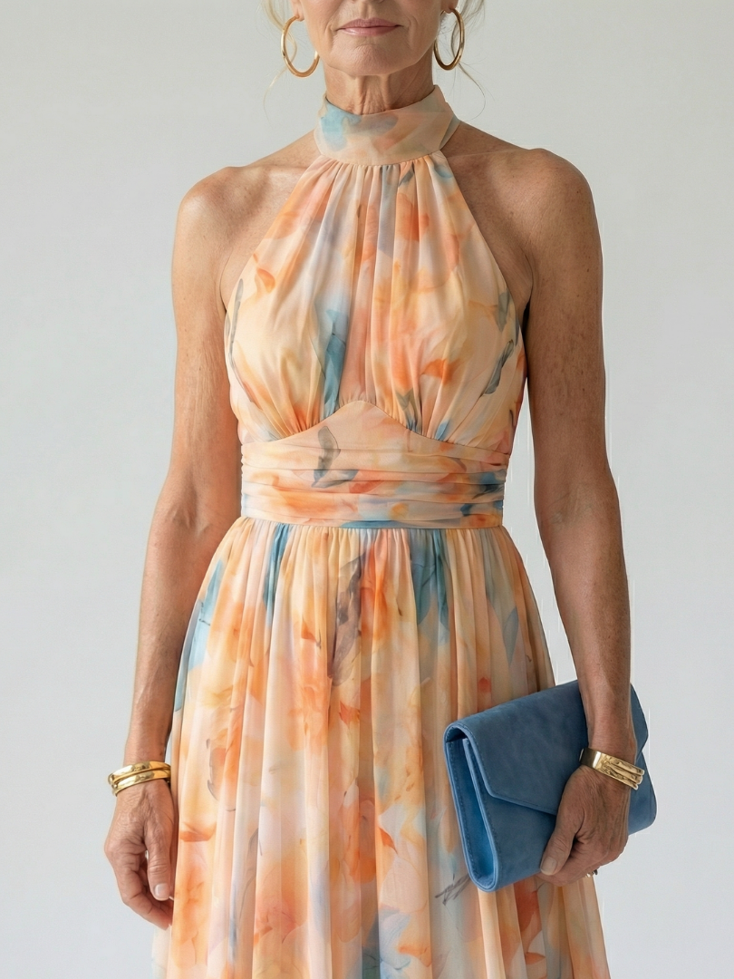 Auvelle | Robe Midi à Encolure Halter Douce