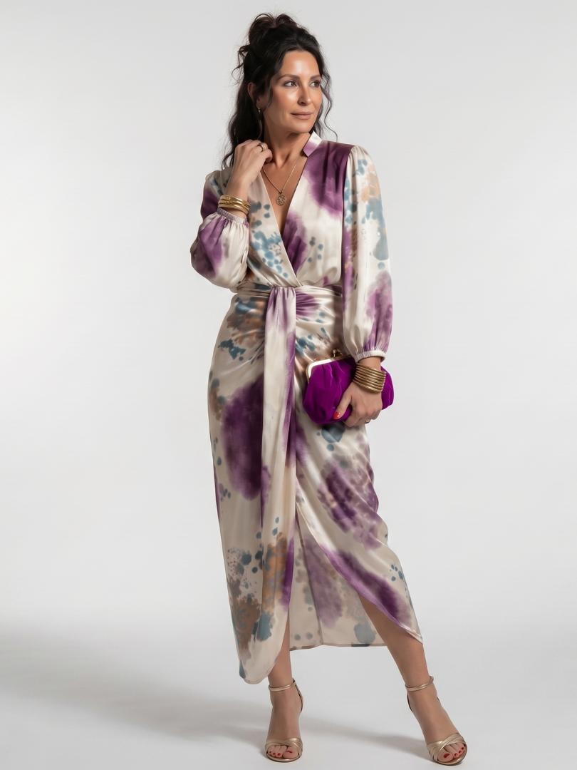 Auvelle | Robe midi imprimée avec lien à la taille