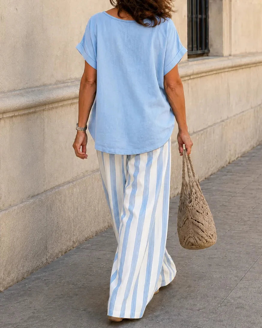 Isabelle | Relaxed Top and Striped Wide-Leg Pants Set