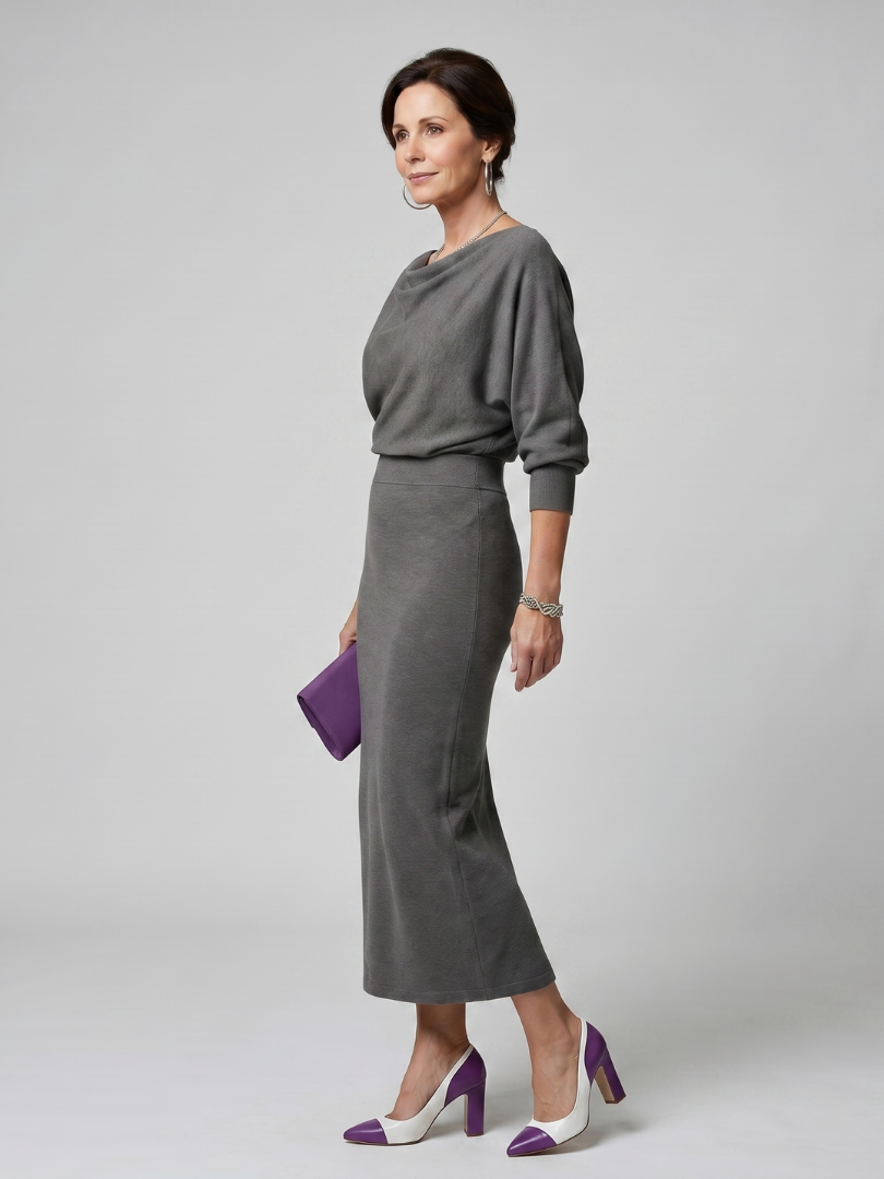 Auvelle | Robe midi ajustée à encolure drapée