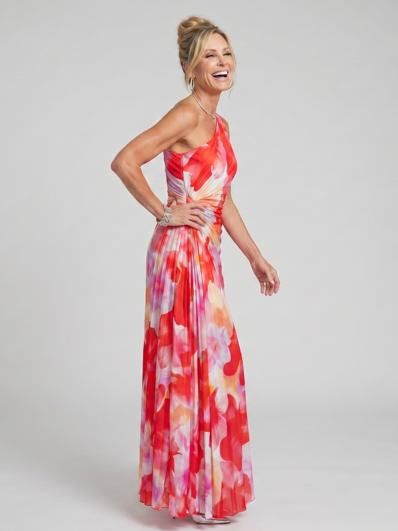 Auvelle | Robe Midi à Bretelle Unique avec Corsage Plissé