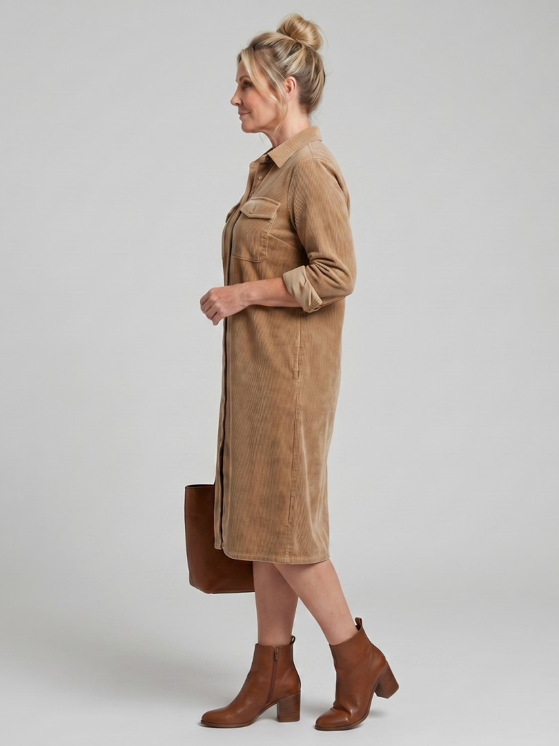 Auvelle | Robe Midi à Manches Longues avec Poches à Rabat