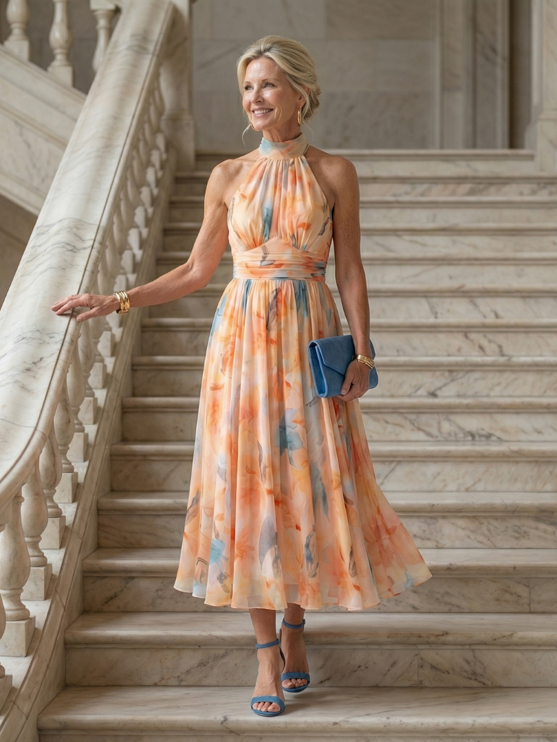 Auvelle | Robe Midi à Encolure Halter Douce