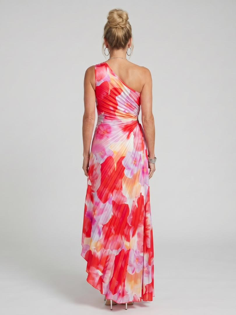 Auvelle | Robe Midi à Bretelle Unique avec Corsage Plissé