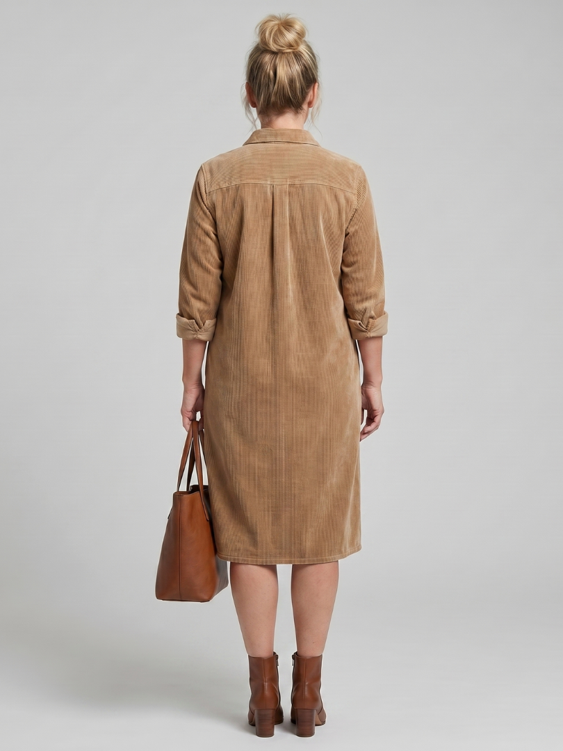 Auvelle | Robe Midi à Manches Longues avec Poches à Rabat