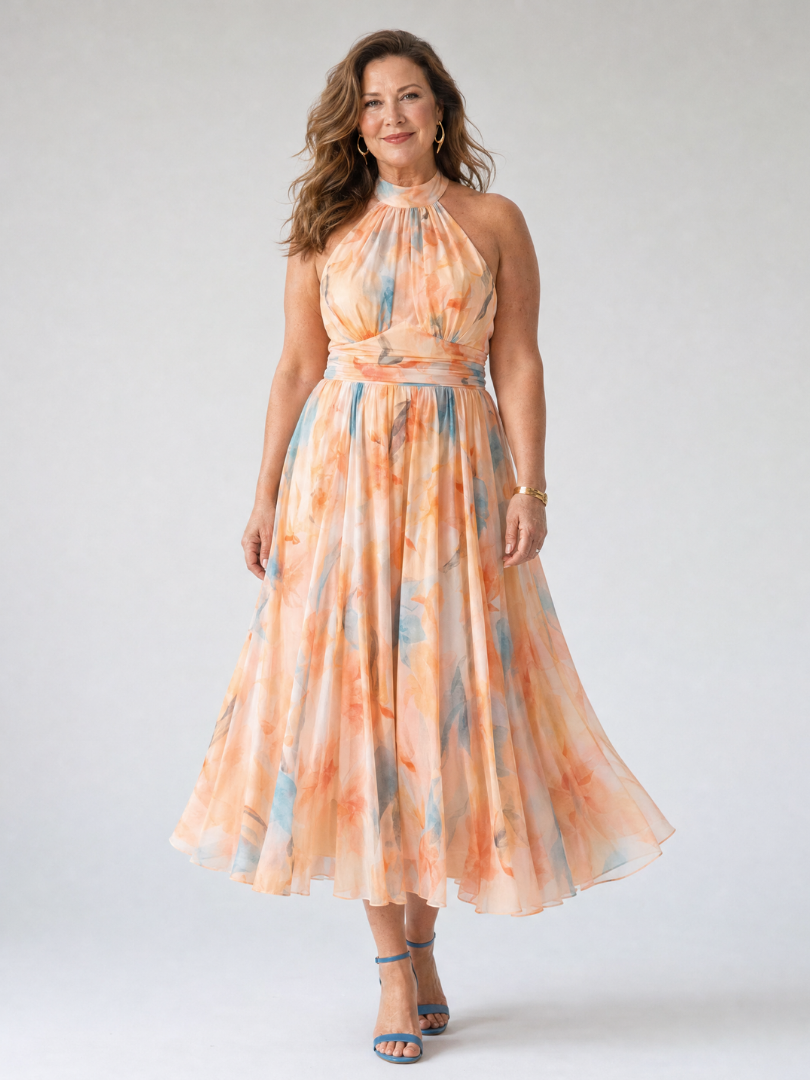 Auvelle | Robe Midi à Encolure Halter Douce