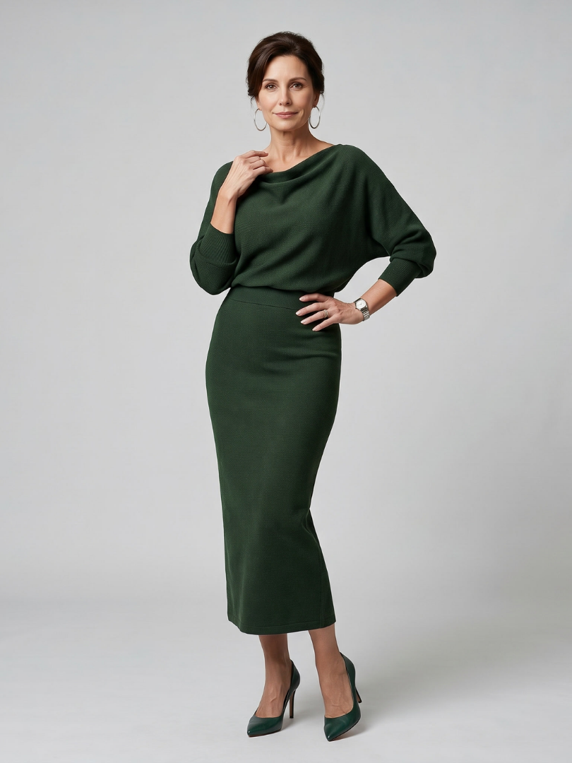 Auvelle | Robe midi ajustée à encolure drapée