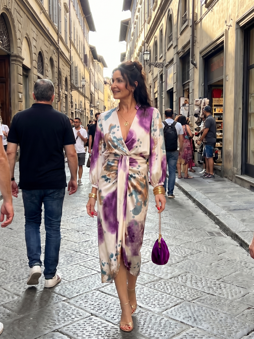 Auvelle | Robe midi imprimée avec lien à la taille