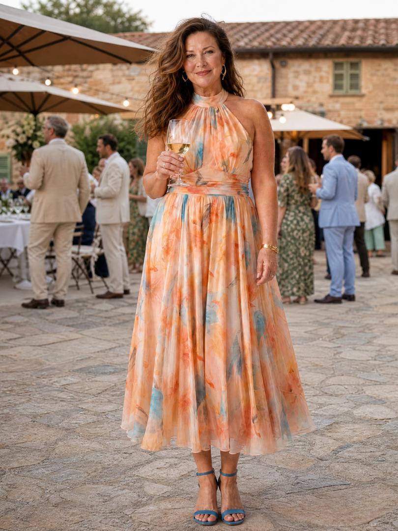 Auvelle | Robe Midi à Encolure Halter Douce