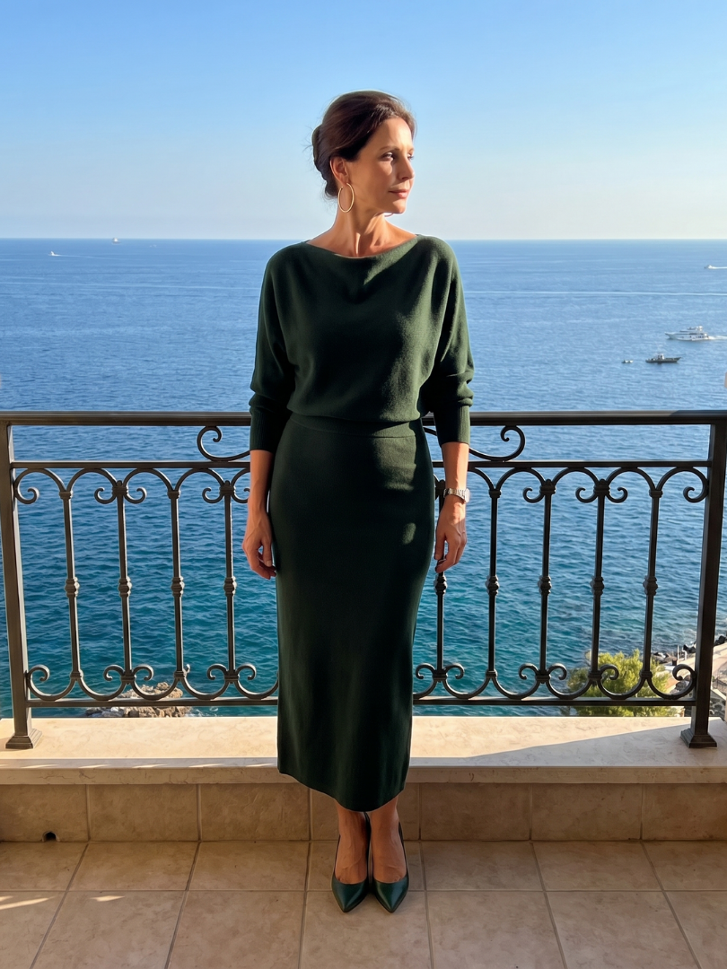 Auvelle | Robe midi ajustée à encolure drapée