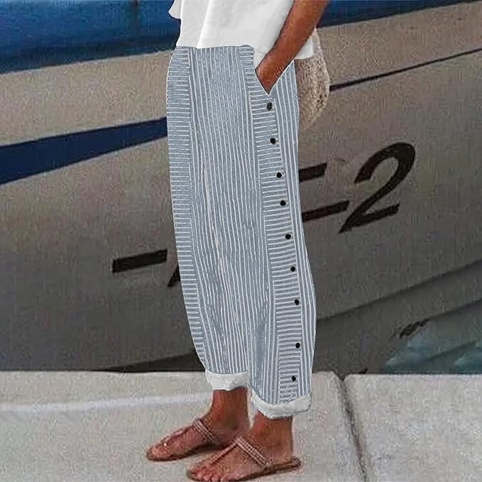 Laurent Atelier™ | STRIPED BUTTON-ACCENT PANTS