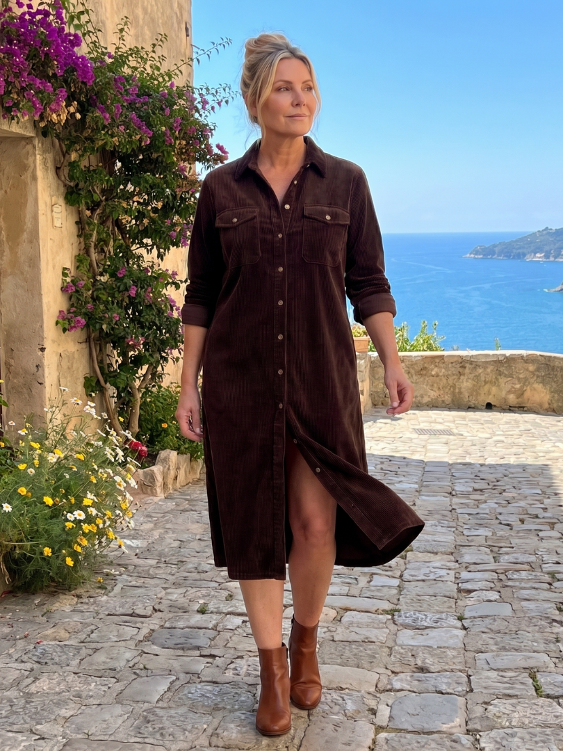 Auvelle | Robe Midi à Manches Longues avec Poches à Rabat