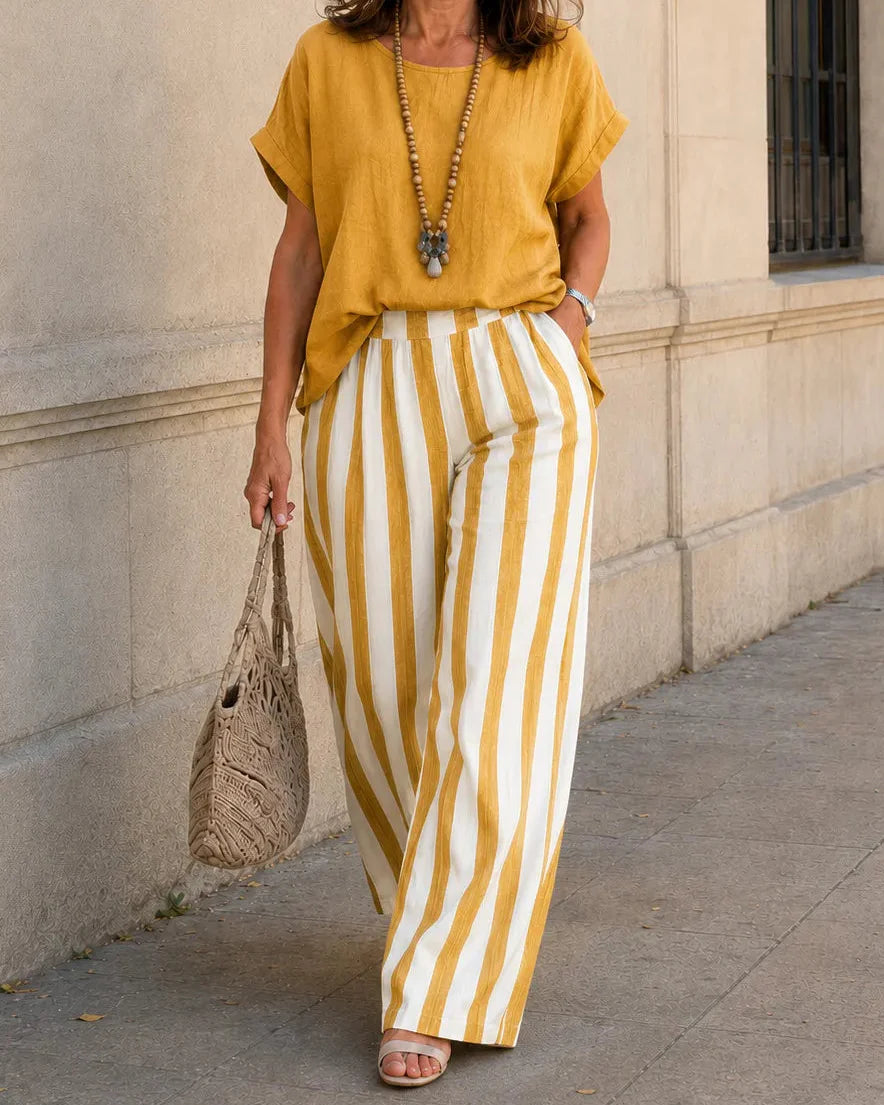Isabelle | Relaxed Top and Striped Wide-Leg Pants Set