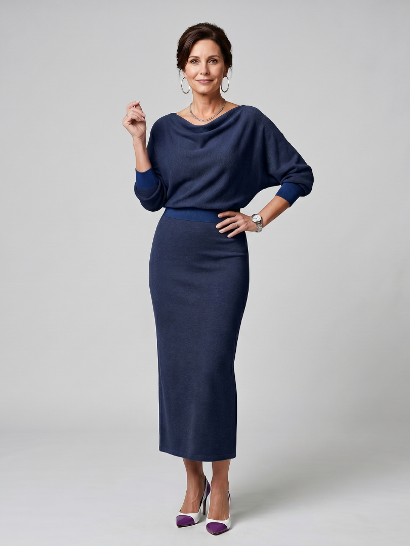 Auvelle | Robe midi ajustée à encolure drapée