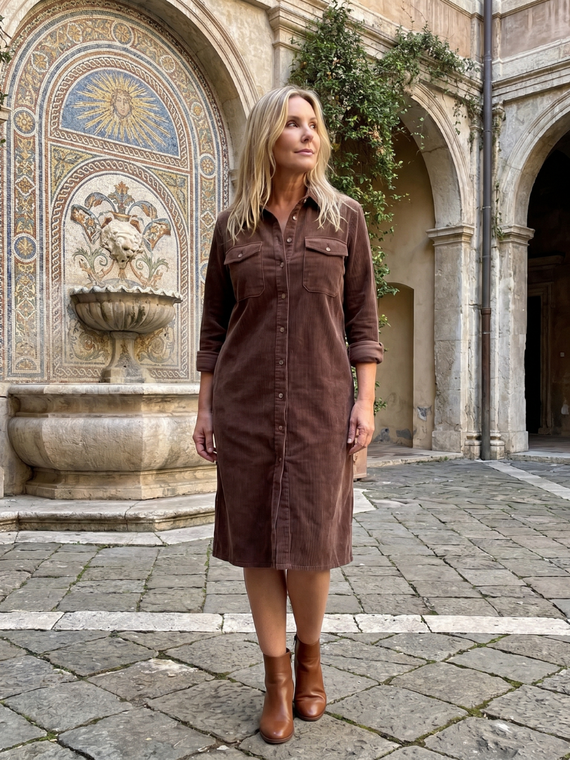 Auvelle | Robe Midi à Manches Longues avec Poches à Rabat