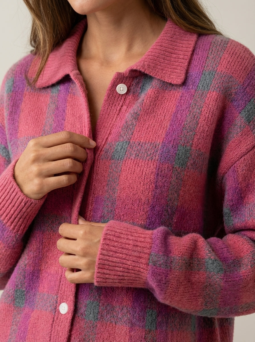 Eloise | Checked Button-Front Cardigan