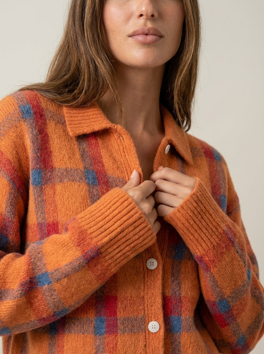 Eloise | Checked Button-Front Cardigan