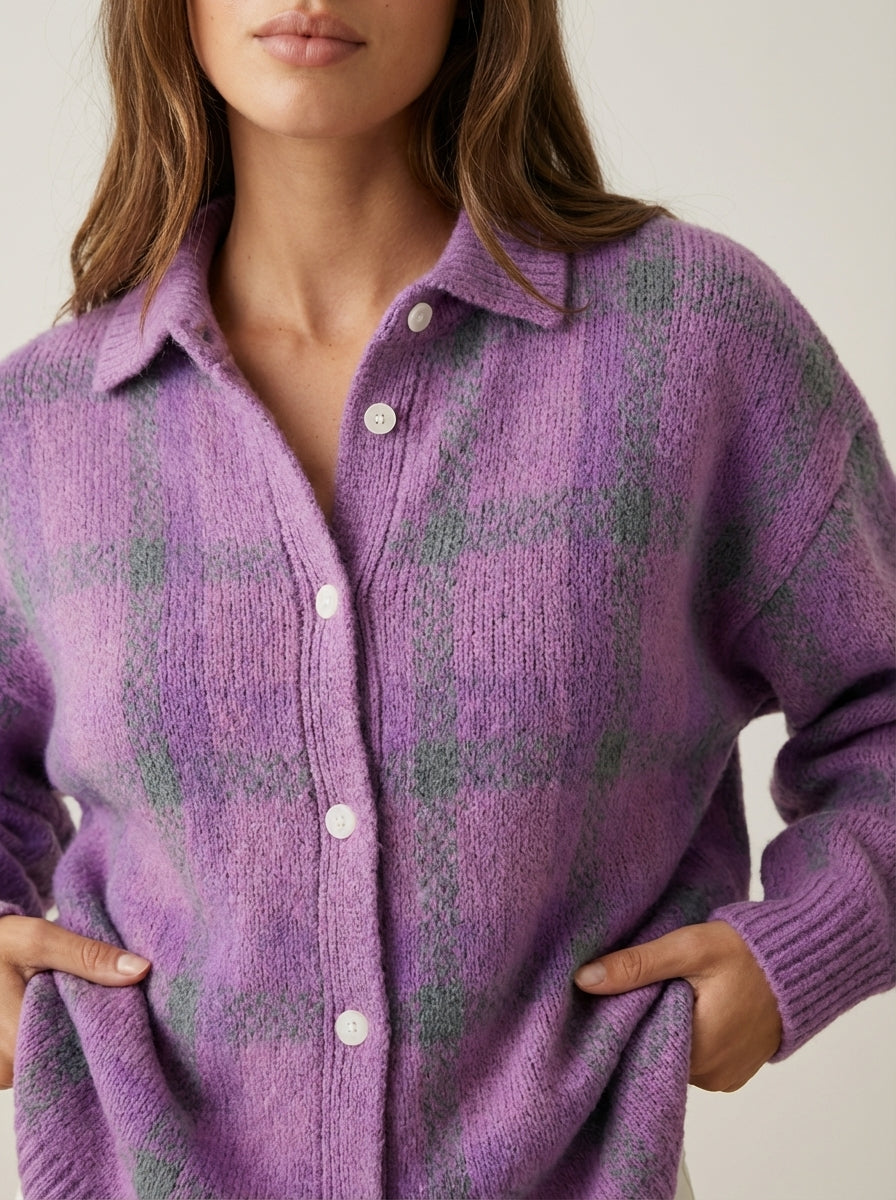 Eloise | Checked Button-Front Cardigan