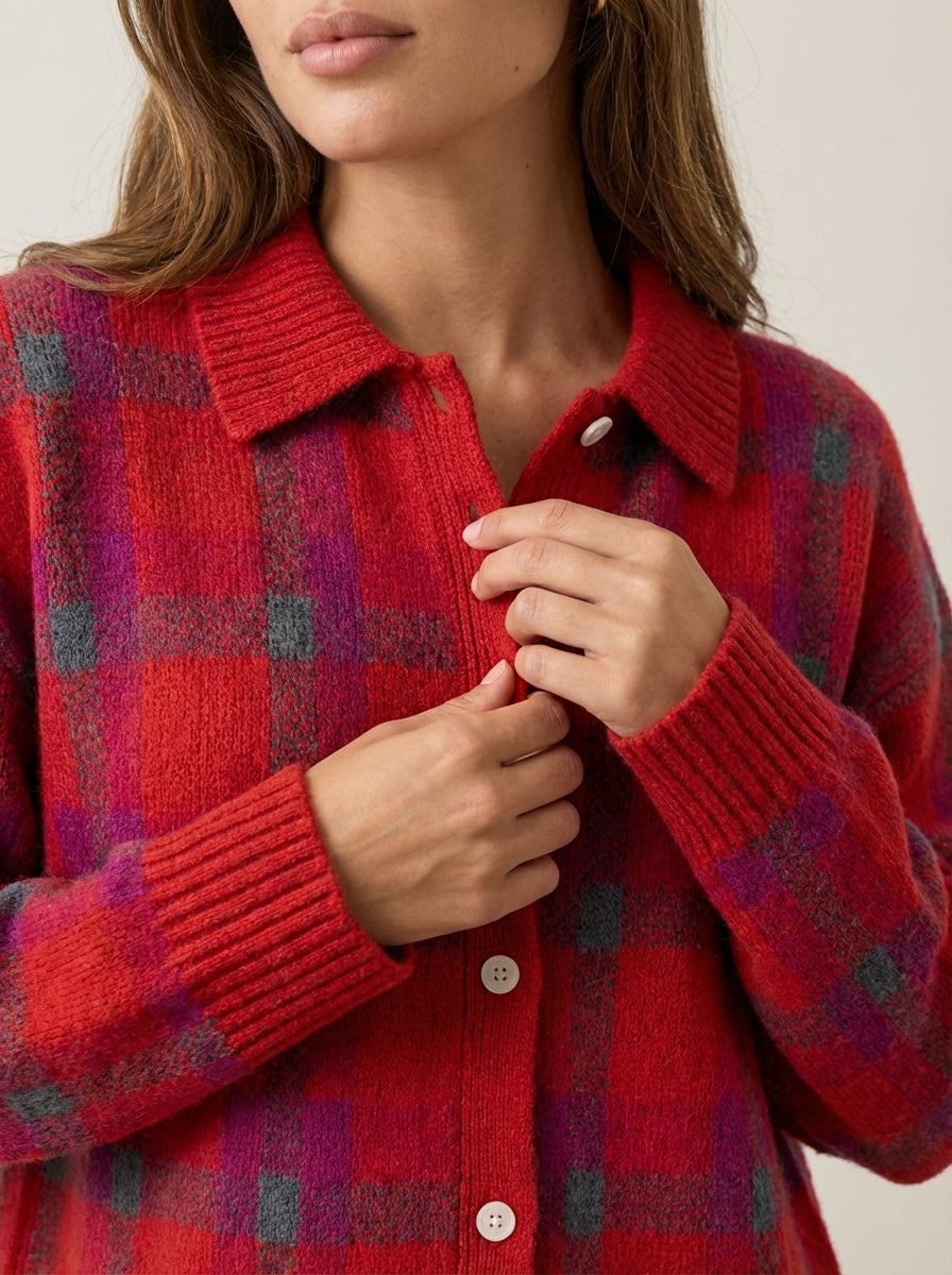 Eloise | Checked Button-Front Cardigan