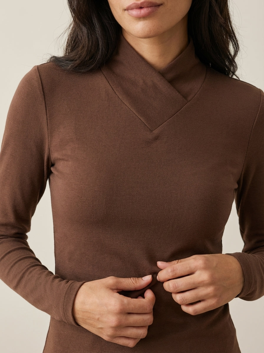Celeste | Draped High-Neck Long-Sleeve Top