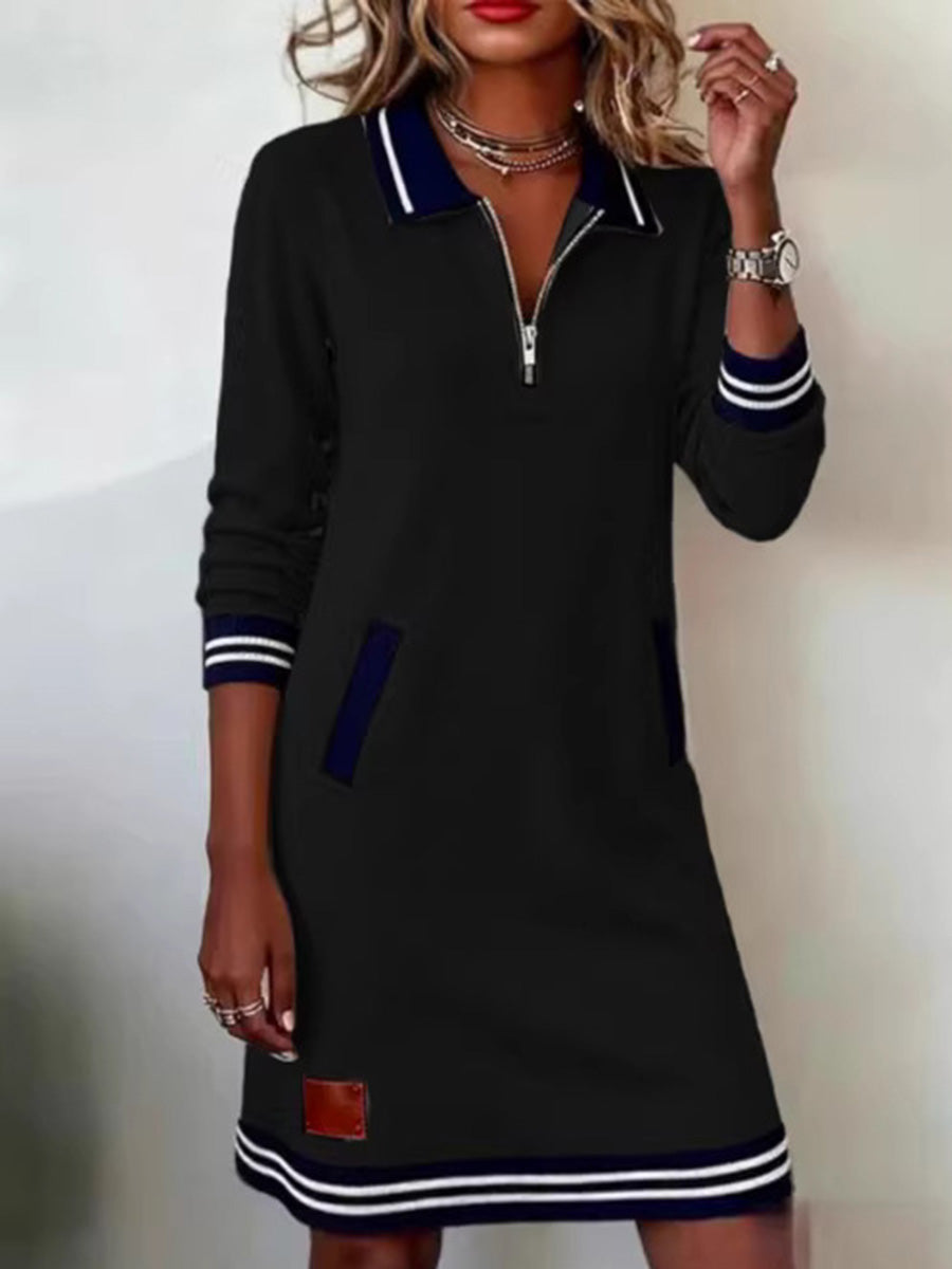 Casual Chic Zip-Front Polo Midi Dress