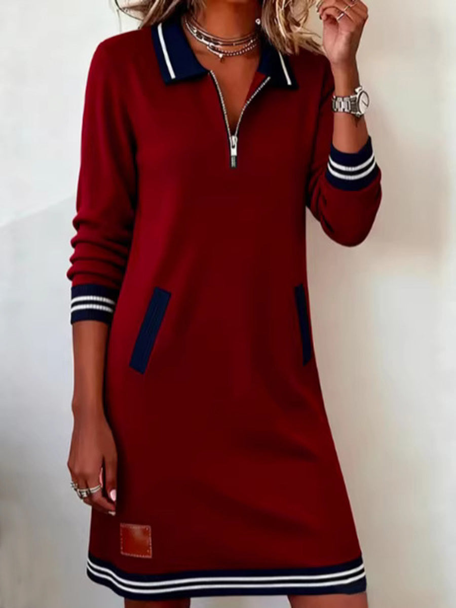 Casual Chic Zip-Front Polo Midi Dress