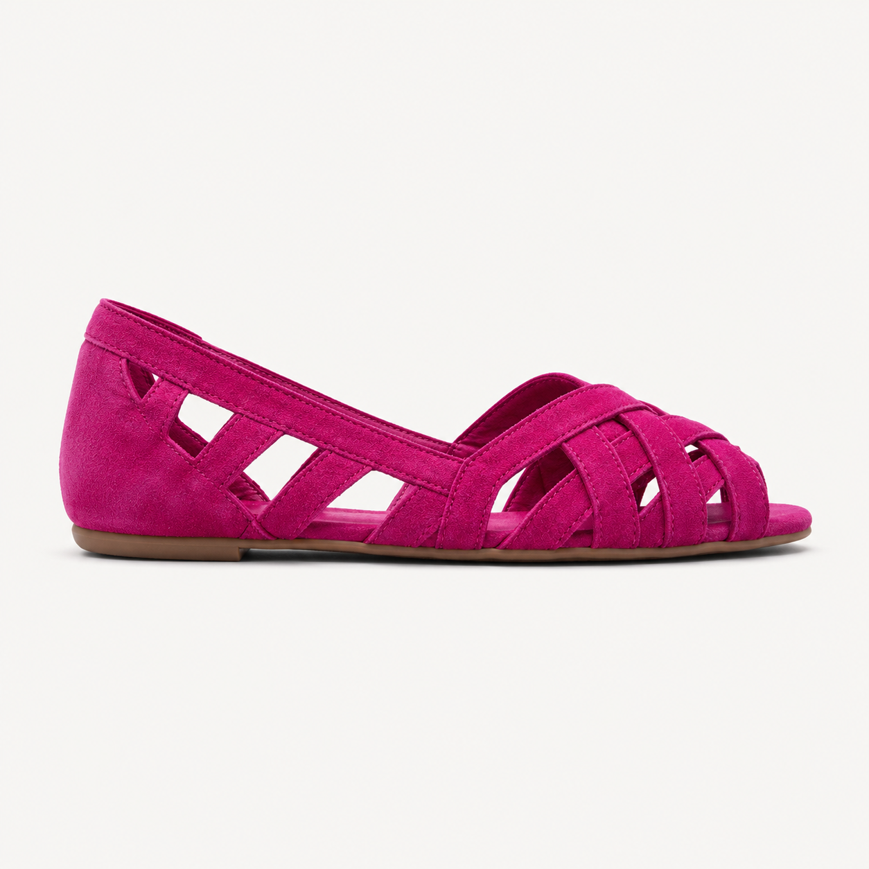 Open-toe low sandals with crossed fabric straps