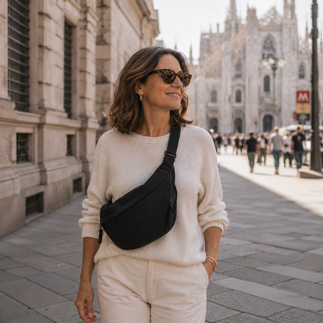 Aveline | Multi-Zip Crescent Shoulder Bag